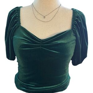 Rachel Roy Green Velvet Puff Sleeve Sweetheart Top XS
